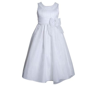 BONNIE JEAN NEW SOLID WHITE DRESS WITH BOW ON WAIST SIZE 7 - 16