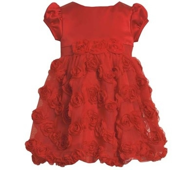 BONNIE JEAN RED SATIN FLORAL SOUTACHE DRESS 2T - 4T